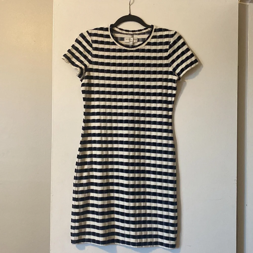 Madewell Texture & Thread Velvet Striped Tee Dress blue white - Picture 6 of 7